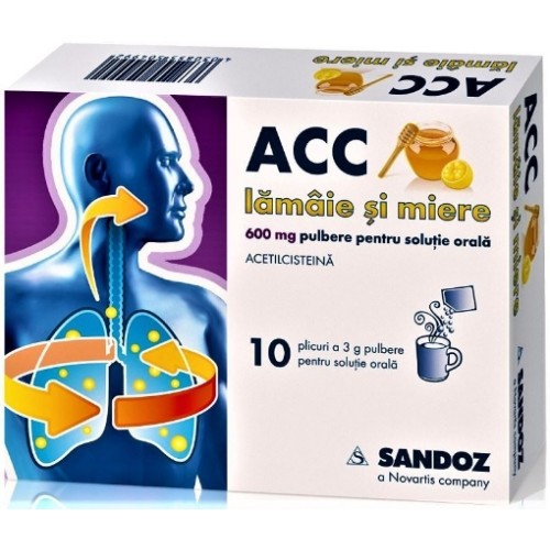 ACC Lamaie si Miere, 600mg, solutie orala, 10 plicuri (Sandoz)