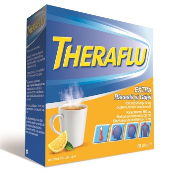 Theraflu Extra răceală şi gripă, 650 mg/20 mg/10 mg, 10 plicuri (Haleon)